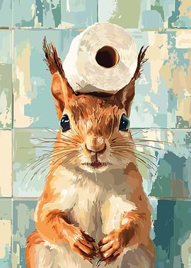 Squirrel with Toilet Paper Hat