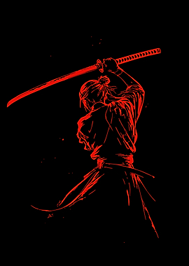 Red Samurai Warrior with Katana
