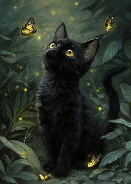 Black Cat and Butterflies