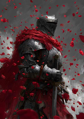 Knight in Armor with Red Petals