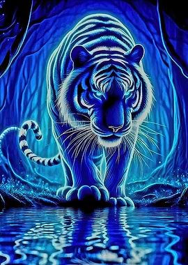 Blue Tiger in Forest Reflection