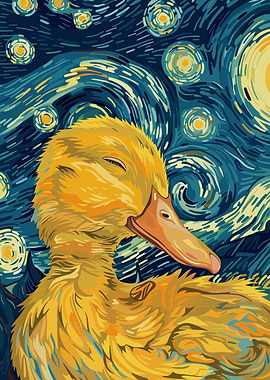 Duckling in Starry Night Style