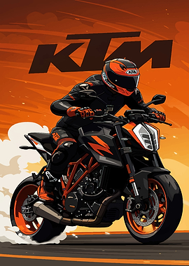 KTM Motorcycle Rider on Orange Background