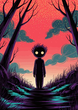 Scary child in a Colorful Landscape