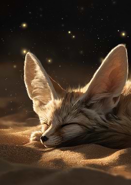 Sleeping Fennec Fox in the Desert