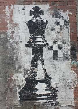 Chess King Graffiti on Brick Wall
