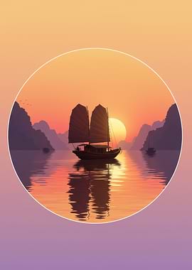 Sunset Sailboat Scene in Circle
