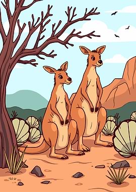 Two Kangaroos in Australian Outback