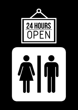 Restroom Sign with 24 Hours Open