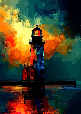Lighthouse at Dusk Painting