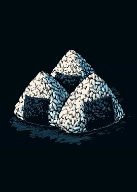 Three Onigiri Illustration on Dark Background