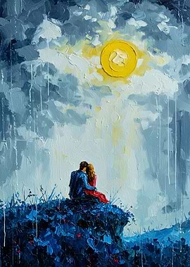 Romantic Couple Under the Moon Painting