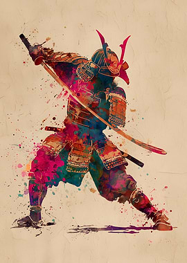 Samurai Warrior Watercolor Art