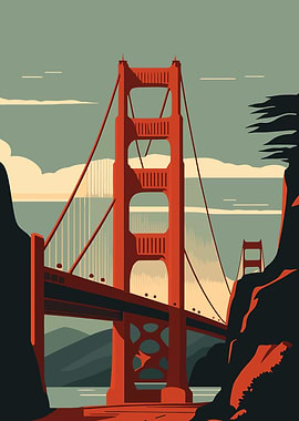 Golden Gate Bridge Minimalist Illustration