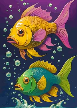 Two Colorful Fish in Deep Blue