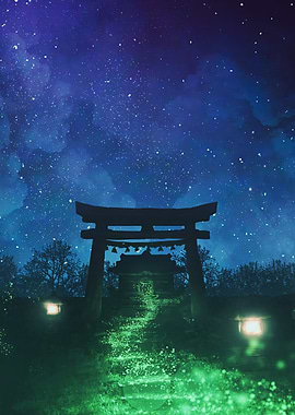 Torii Gate Under Starry Night Sky