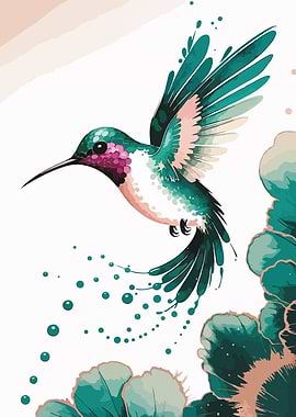 Hummingbird and Floral Watercolor Illustration