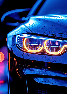 Blue Car Headlight Close-Up