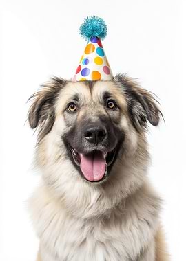 Happy Anatolian Shepherd Dog with Party Hat