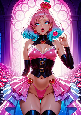 Anime Girl with Lollipop and Crown