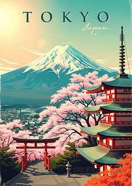 Tokyo Japan Vintage Travel Poster