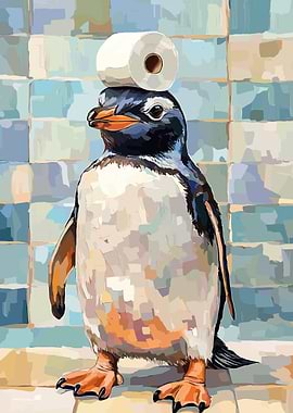 Penguin with Toilet Paper on Head