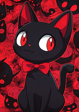 Black Cat with Red Bowtie