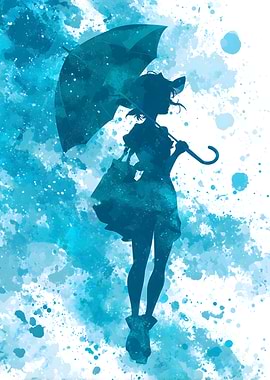 Blue Girl with Umbrella