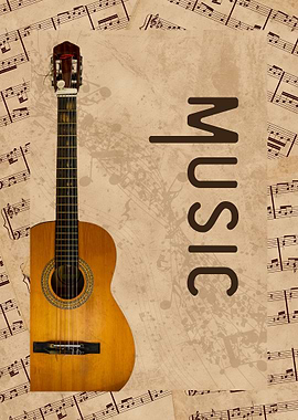 Guitar and Music Sheet Background