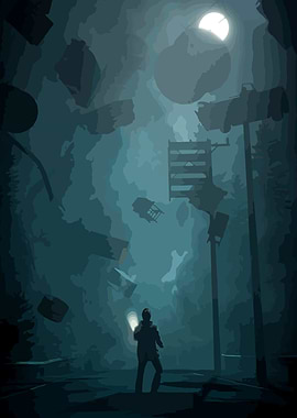 Eerie Night Scene with Flashlight