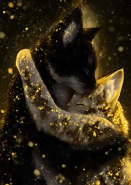 Two Cats Hugging Sparkles