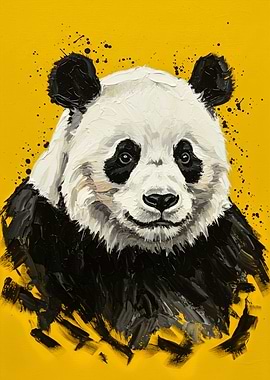 Panda Portrait on Yellow Background
