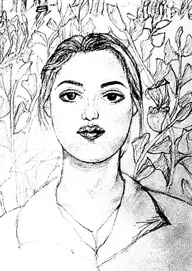 Pencil Sketch Portrait with Floral Background