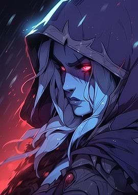 Hooded Figure with Glowing Red Eyes