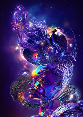 abstract iridescent portrait in space