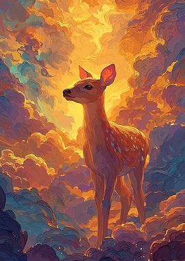 Deer in Dreamy Cloudscape