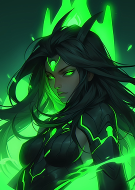 Green Glowing Woman Warrior Portrait