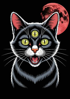 Three-Eyed Cat with Red Moon
