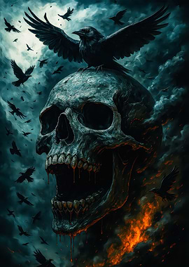 Skull, Raven, and Fire