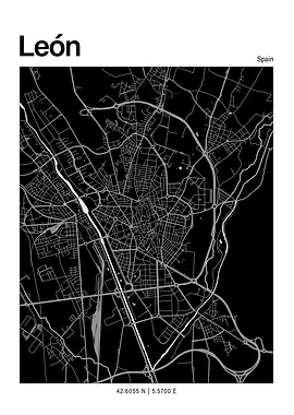 León Black and White Map