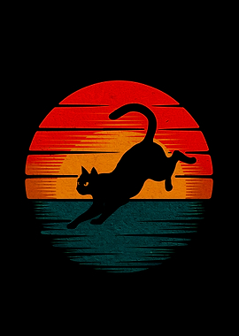 Retro Black Cat Silhouette Illustration