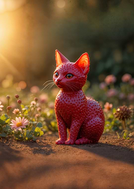 Strawberry Cat in a Flower Field