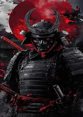 Samurai Warrior with Red Moon