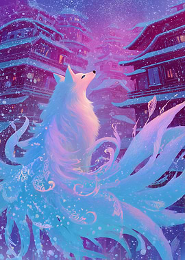 Nine-tailed Fox in Snowy Village