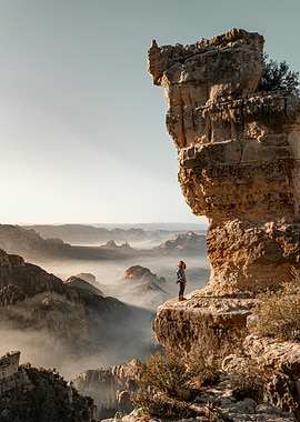 Cliffside View with Person and Fog