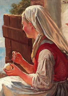 Woman Sewing by the Window Painting