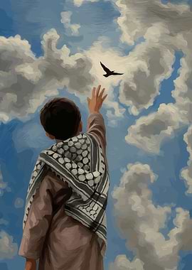 Boy Reaching for Bird in Sky