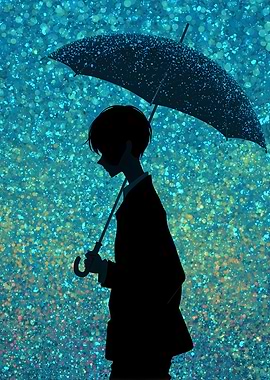 in Rain with Umbrella
