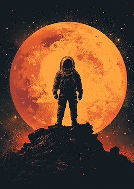 Astronaut on a Planet with Moon