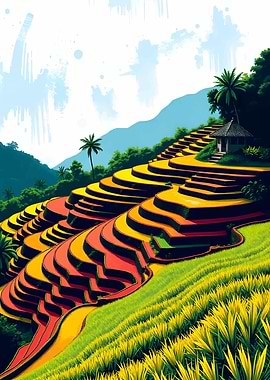 Colorful Rice Terraces Landscape